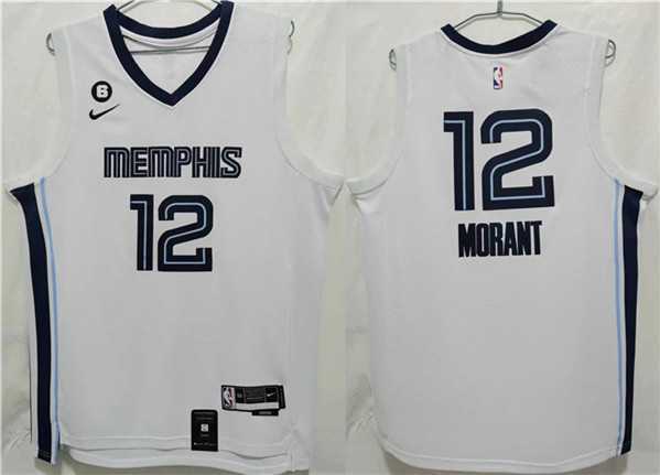 Mens Memphis Grizzlies #12 Ja Morant White With NO.6 Patch Stitched Jersey